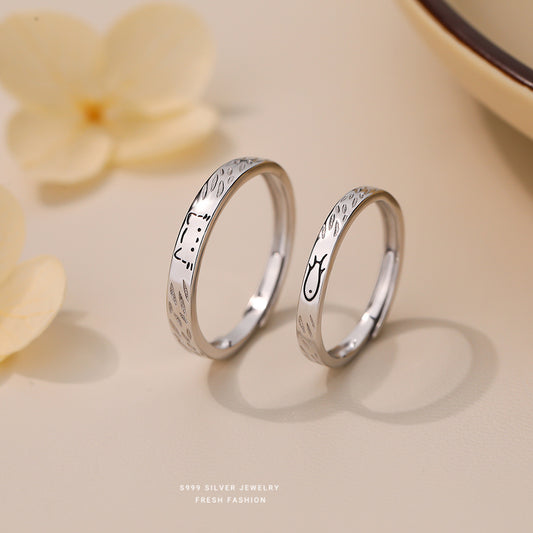 C廠 S999純銀｜韓國韓版貓與魚情侶對戒 批發 折扣@洽客服 26.01.W3「K2475 K2476」