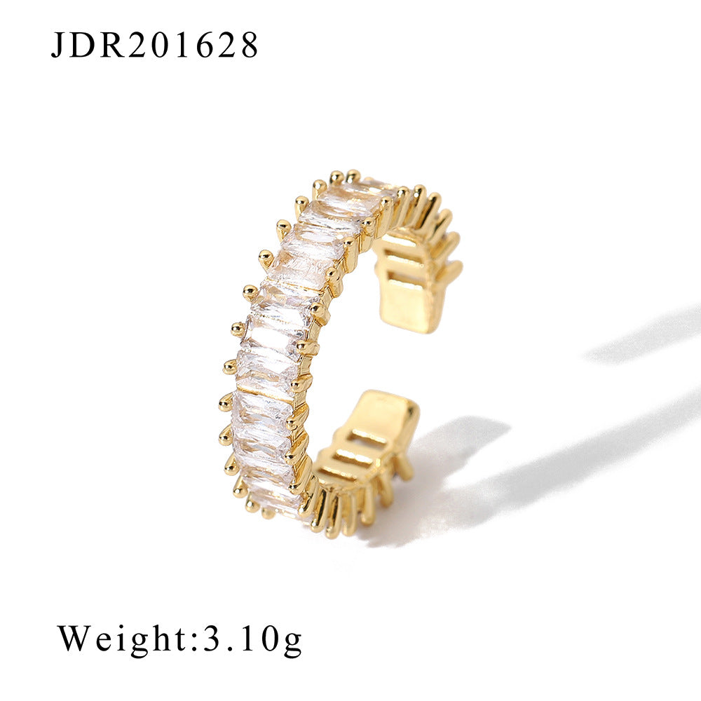 D廠 歐美款銅鑲鋯方鋯開口鈦鋼鍍18K金戒指「JDR201628」24.10.W3 批發折扣@洽客服