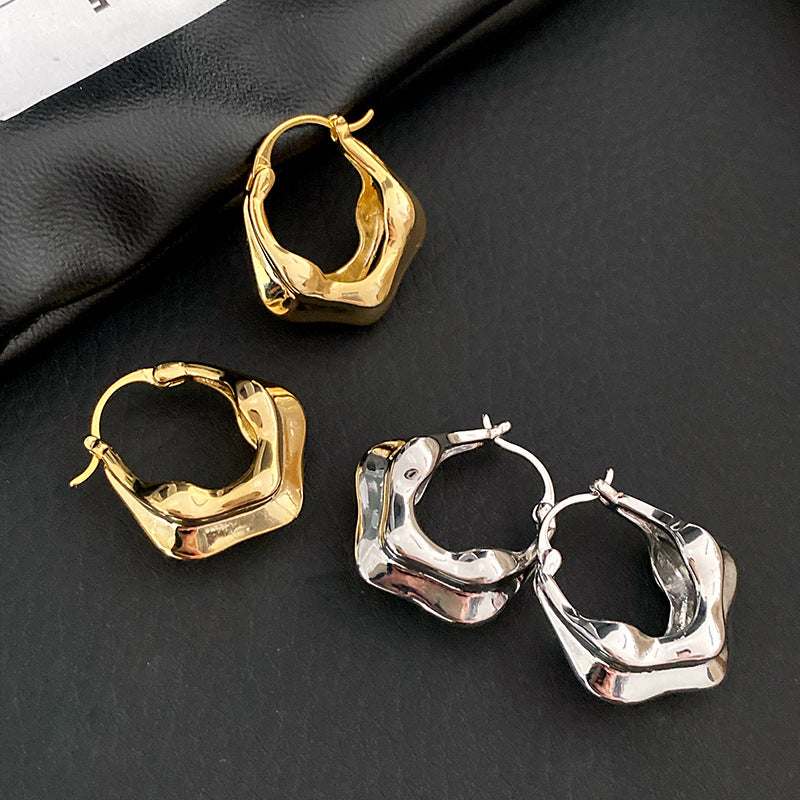 A2廠 韓國韓版金屬感光面幾何鏤空銀針耳環 批發 折扣@洽客服 25.10.W5「HE28843」