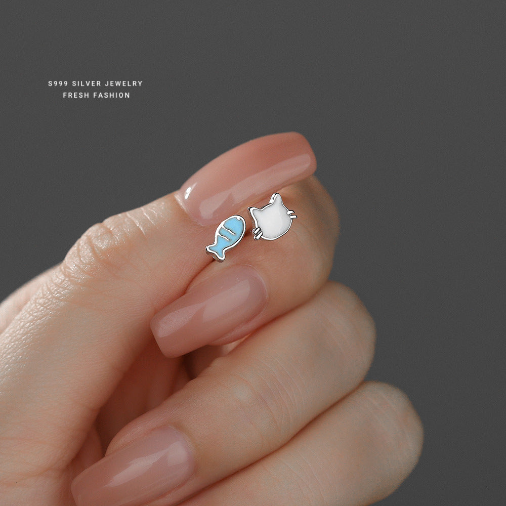 C廠 韓國韓版【吃定你】貓與魚S999純銀耳環 批發 折扣@洽客服 25.11.W3「E5780」