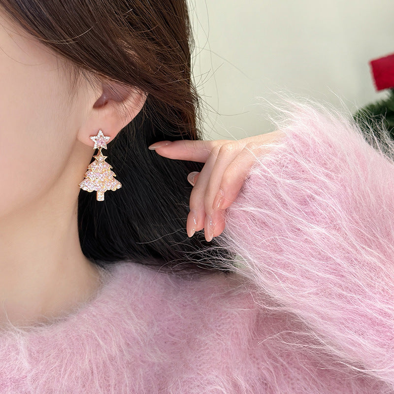 A2廠 韓國韓版輕奢高級鋯石聖誕樹銀針耳環 批發 折扣@洽客服 25.12.W1「HE23967」