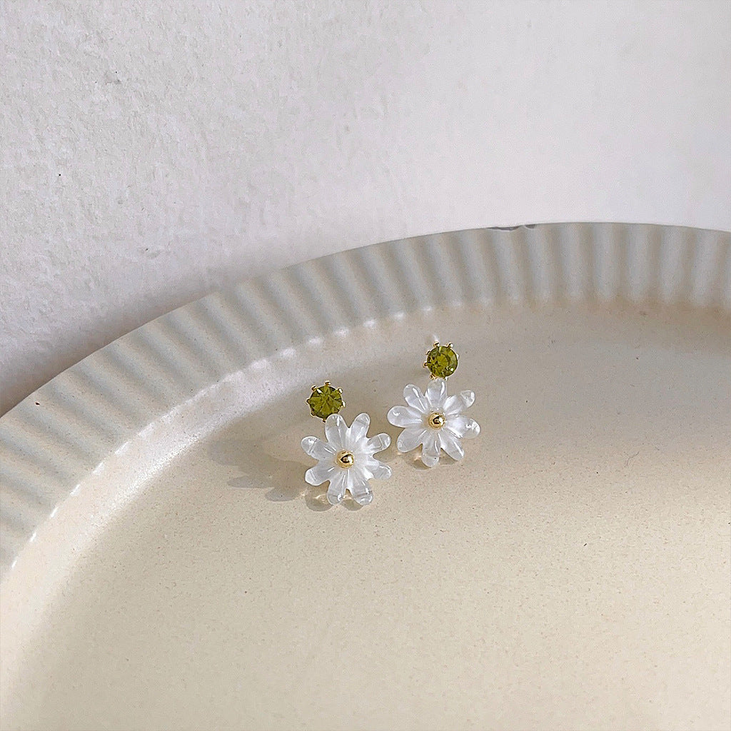 A廠 韓系迷你小雛菊鑲鑽花朵環保銅銀針耳環批發 折扣@洽客服 26.03.10「B-867」