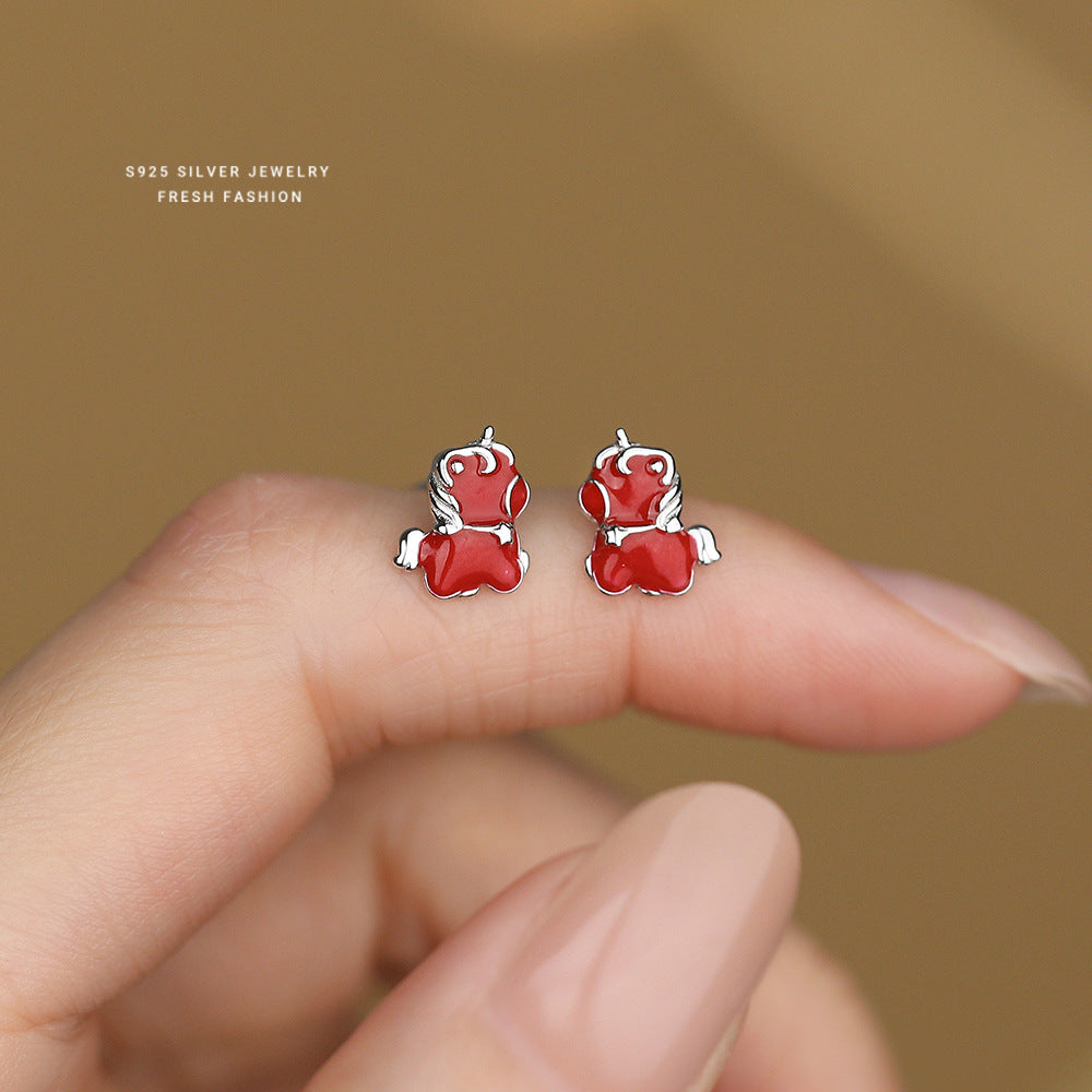C廠 S925純銀｜ 小紅馬耳環 批發 折扣@洽客服 26.01.W2「YE0235」
