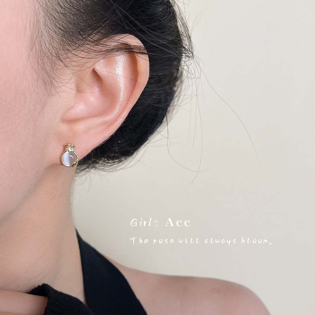 A廠 日韓款玻璃貓眼石錢袋銀針耳環 批發 折扣@洽客服 25.11.W4「6771」