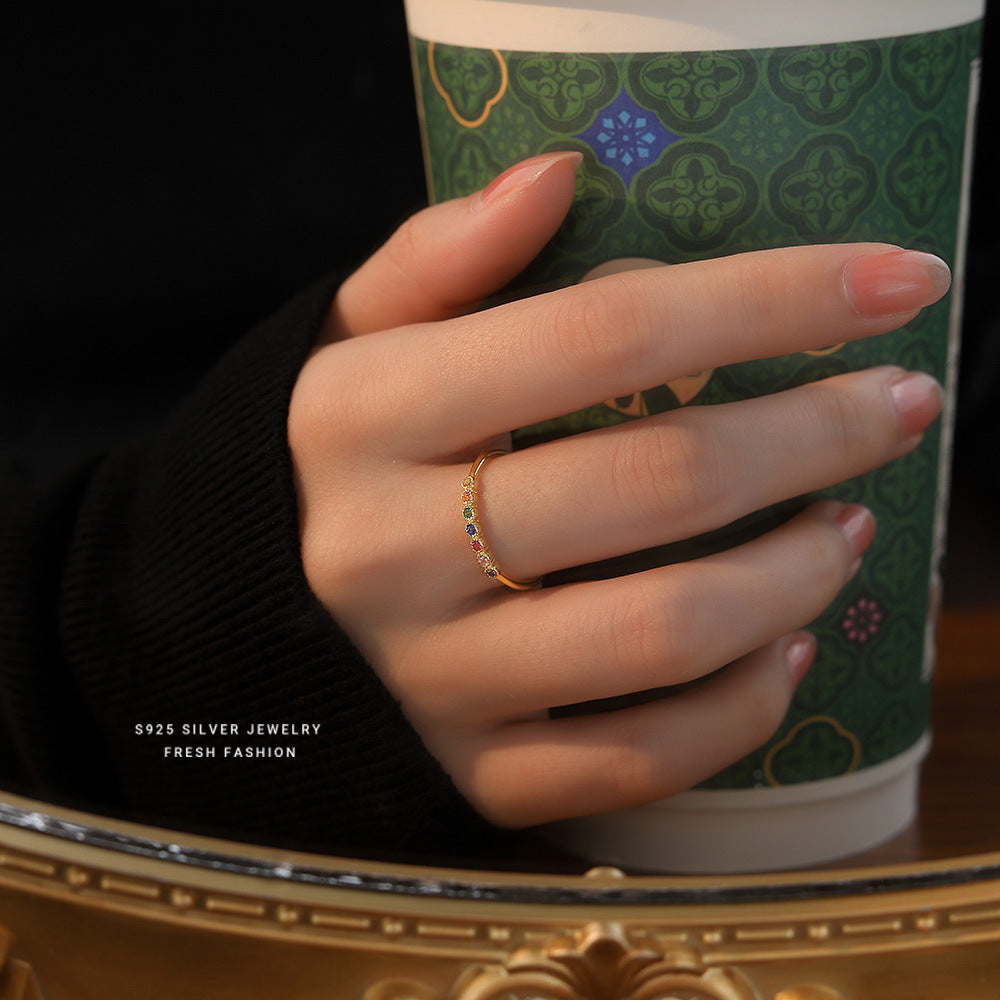 C廠 韓國韓版七彩鑲鋯石S925純銀戒指 批發 折扣@洽客服 25.10.W3「K1210」