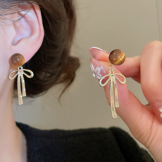 A2廠 韓國韓版虎眼石蝴蝶結吊墜耳環  批發 折扣@洽客服 26.01.W1「HE29664」