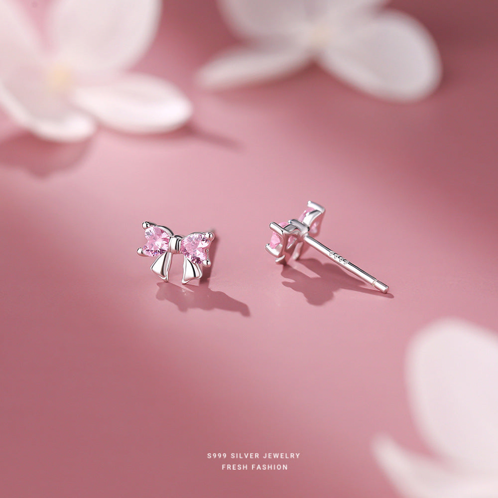 C廠 韓國韓版粉紅愛心蝴蝶結S999純銀耳環 批發 折扣@洽客服 25.11.W3「F5853」