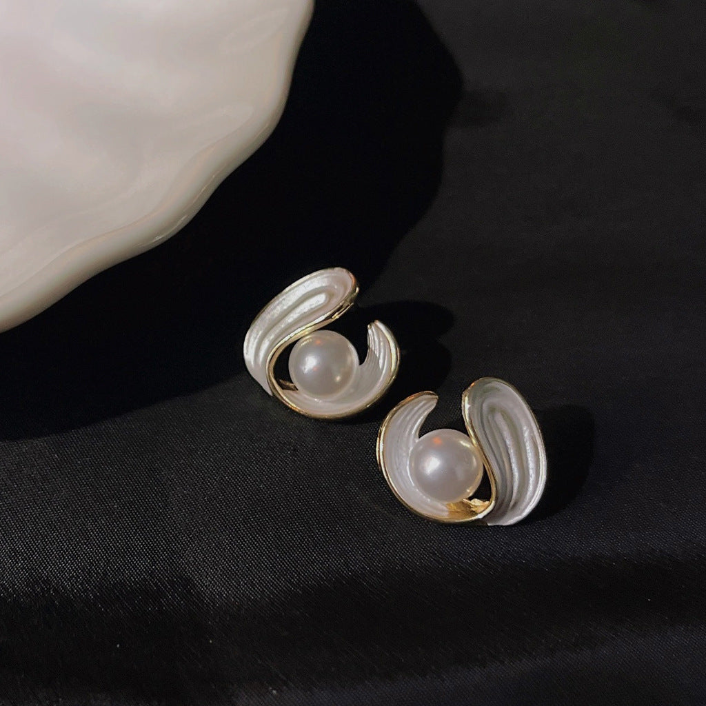 A廠 日韓款 幾何烤漆珍珠銀針耳環 批發 折扣@洽客服 25.10.W5「C-809」