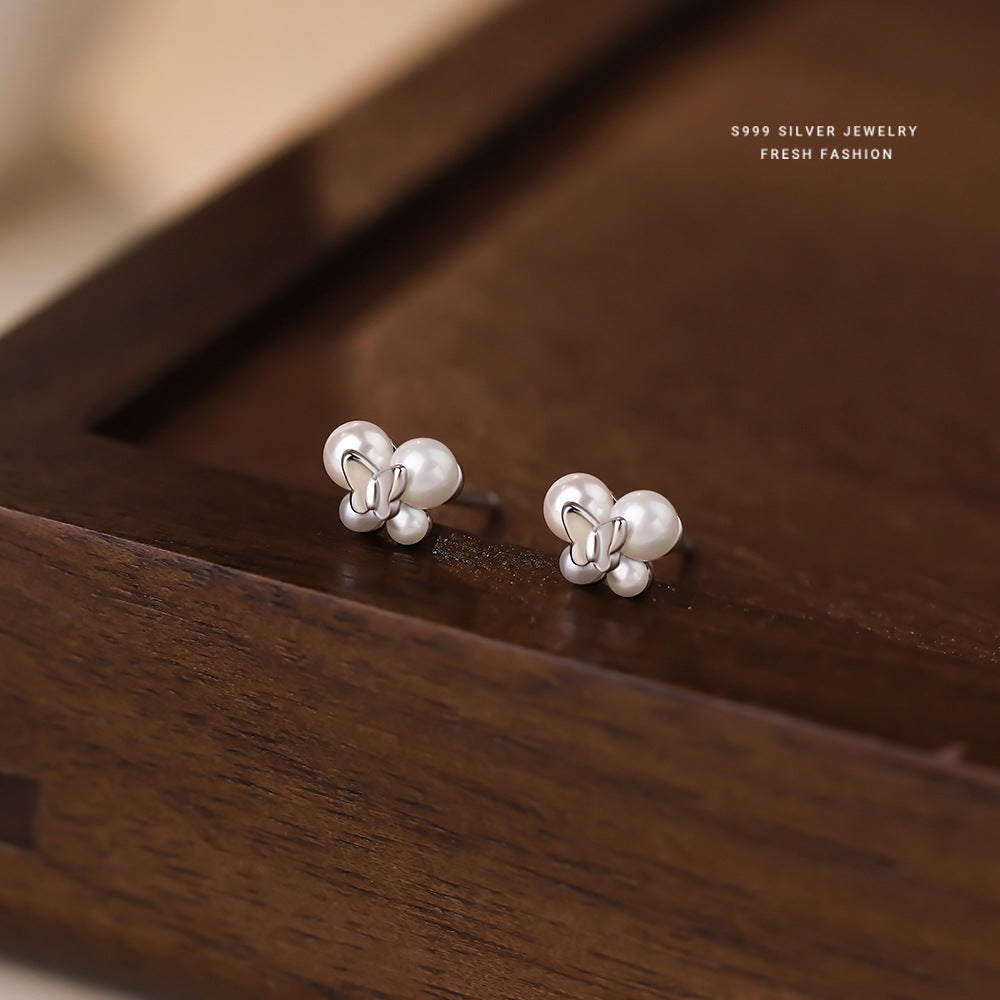 C廠 韓國韓版氣質珍珠蝴蝶S999純銀耳環 批發 折扣@洽客服 25.11.W1「E5728」
