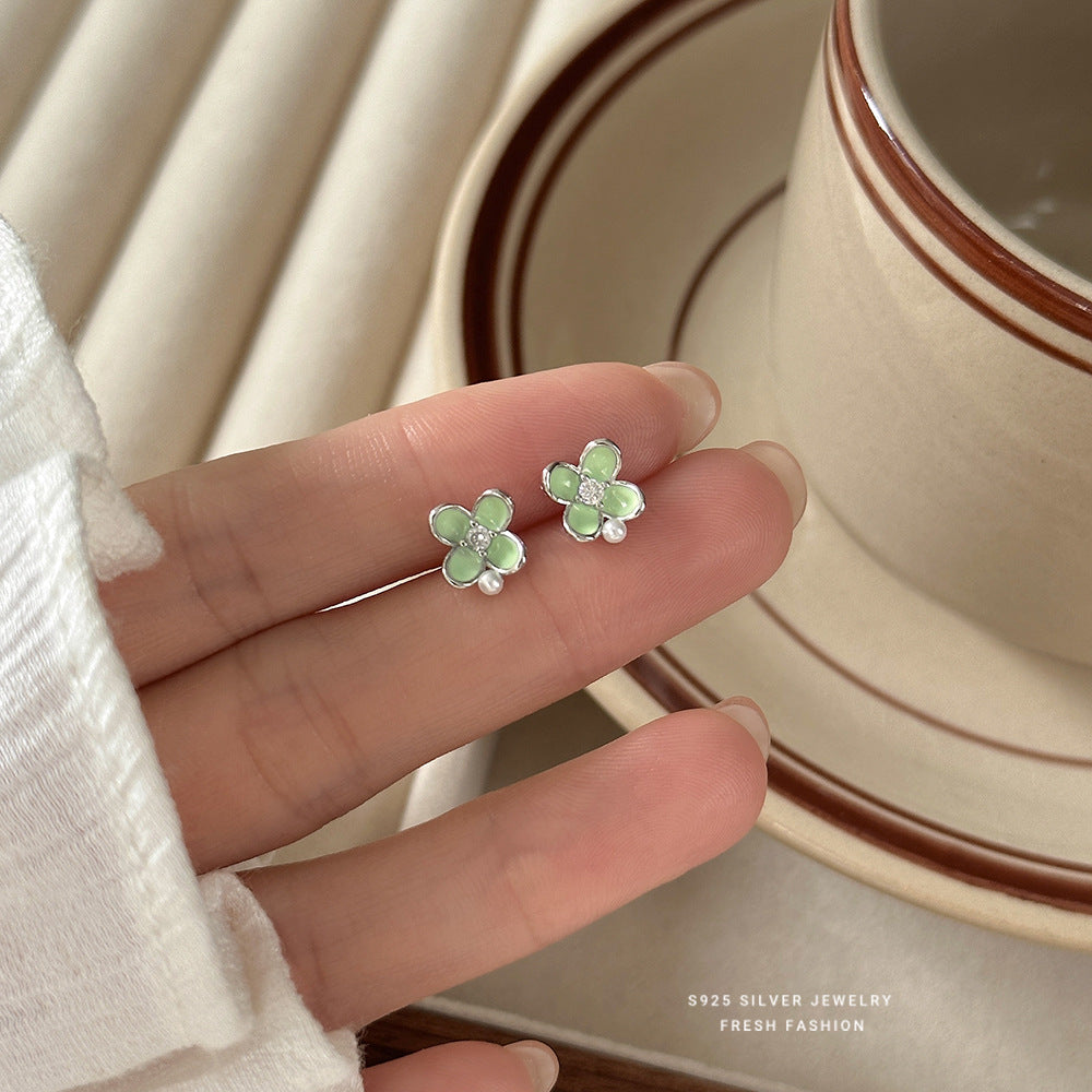 C廠 韓國韓版綠色滴膠四葉草S925純銀耳環 批發 折扣@洽客服 25.12.W4「E5967」