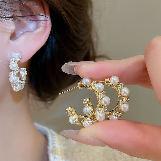 A2廠 韓國韓版鋯石花邊珍珠銅鍍真金銀針耳環 批發 折扣@洽客服 26.02.W3「HE30545」