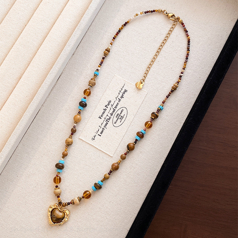 A2廠 韓國韓版波西米亞愛心石頭串珠鈦鋼項鍊 批發 折扣@洽客服 25.11.W3「WN1592」