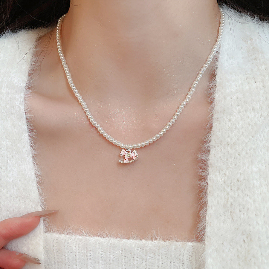 A2廠 韓國韓版滴油小馬吊墜珍珠項鍊 批發 折扣@洽客服 25.12.W3「HN10702」