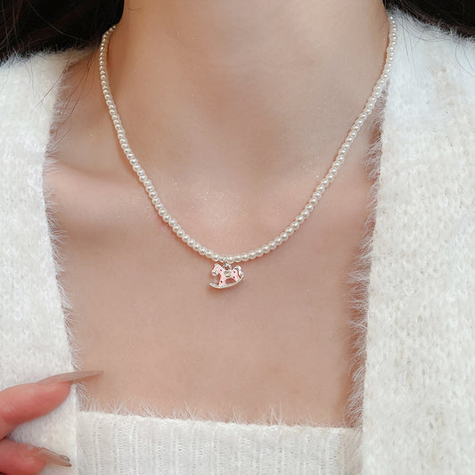 A2廠 韓國韓版滴油小馬吊墜珍珠項鍊 批發 折扣@洽客服 25.12.W3「HN10702」