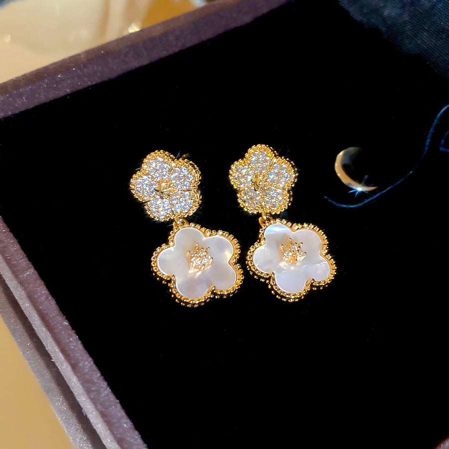 A2廠 日韓款鋯石花朵五瓣花電鍍18k真金銀針耳環 批發 折扣@洽客服 25.11.W4「WE4953」