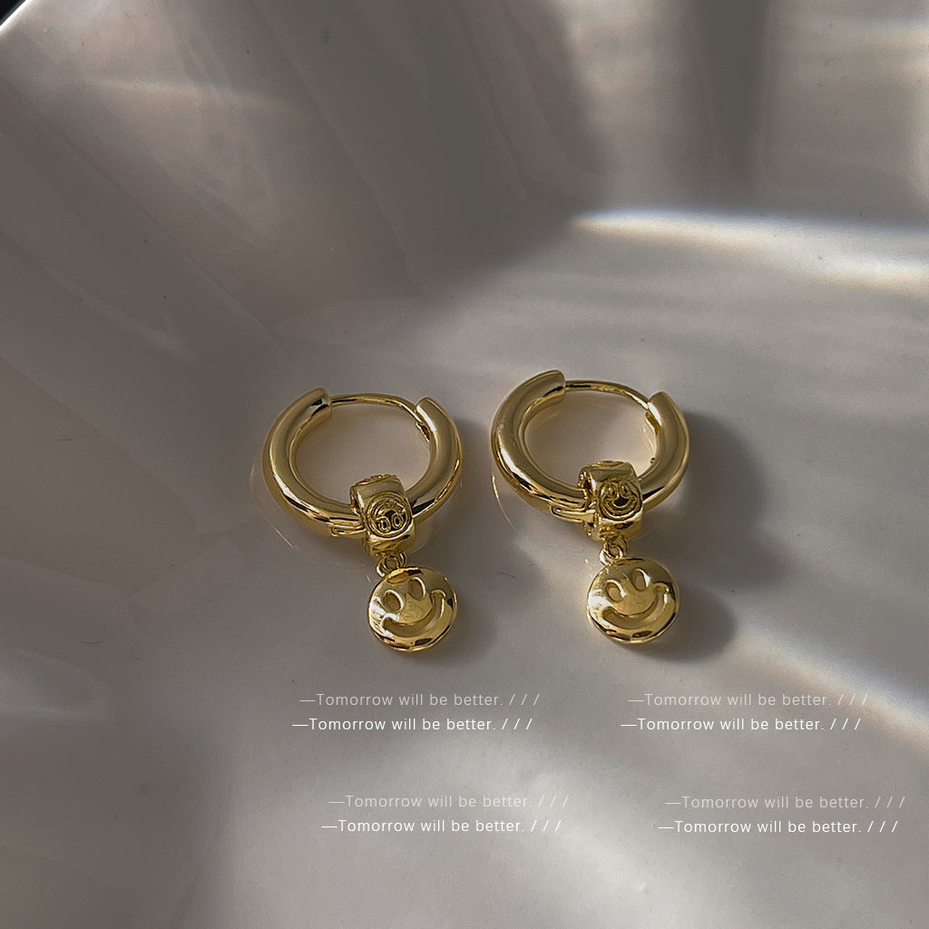 A廠 一款兩戴~韓國笑臉銅鍍14K金銀針耳環「C-692」24.05.W5