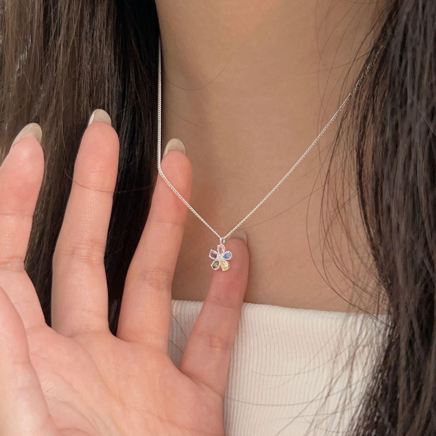 C3廠 韓國韓版彩石小花S925純銀項鍊 批發 折扣@洽客服 25.10.W5「xl136」