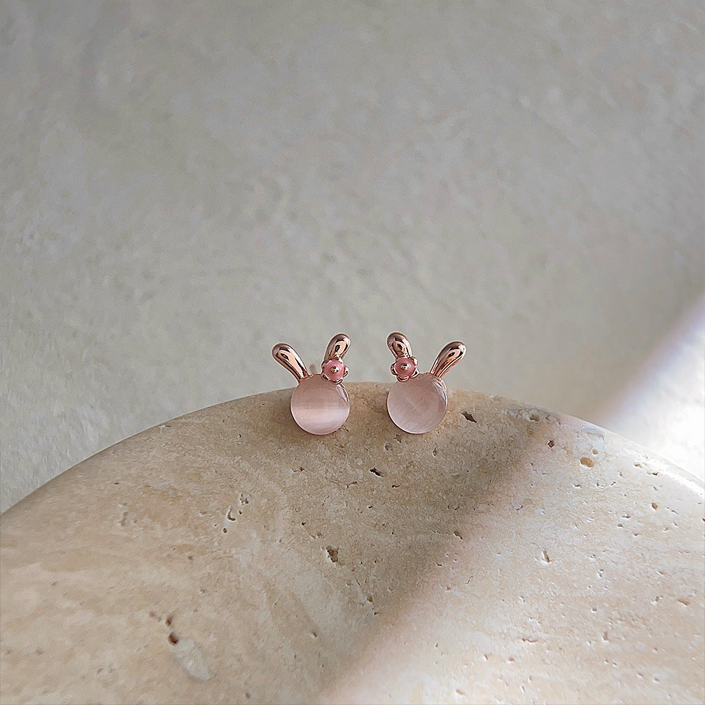 A廠 韓系甜美小兔子玫瑰金環保銅銀針耳環批發 折扣@洽客服 26.03.10「2502」