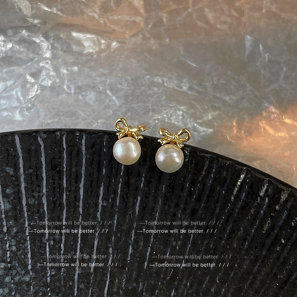 A廠 日韓款淡水珍珠蝴蝶結銀針耳環 批發 折扣@洽客服 25.11.W4「732」