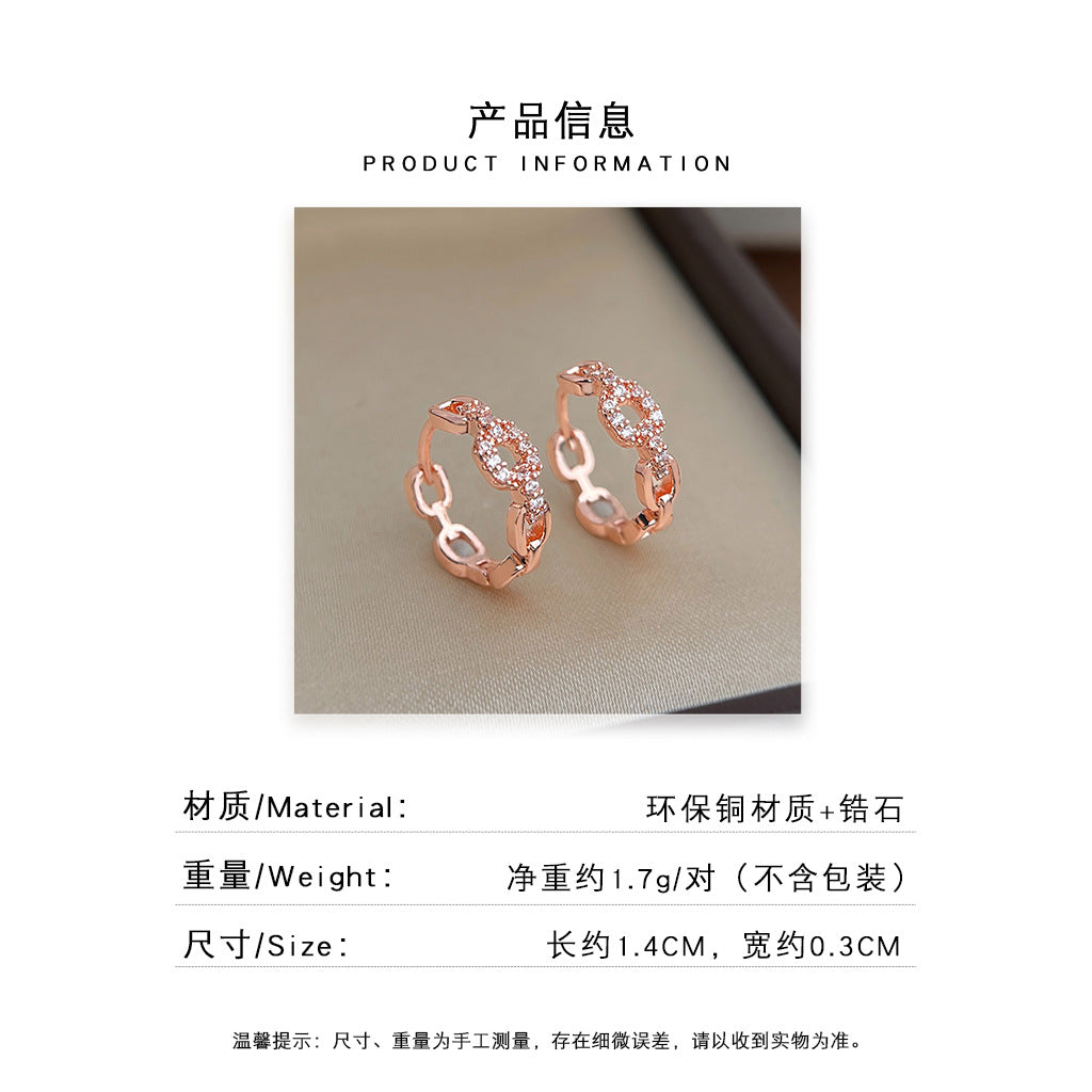 A廠 日韓系玫瑰金色微鑲鋯石耳環批發 折扣@洽客服 26.-8.26「7561」