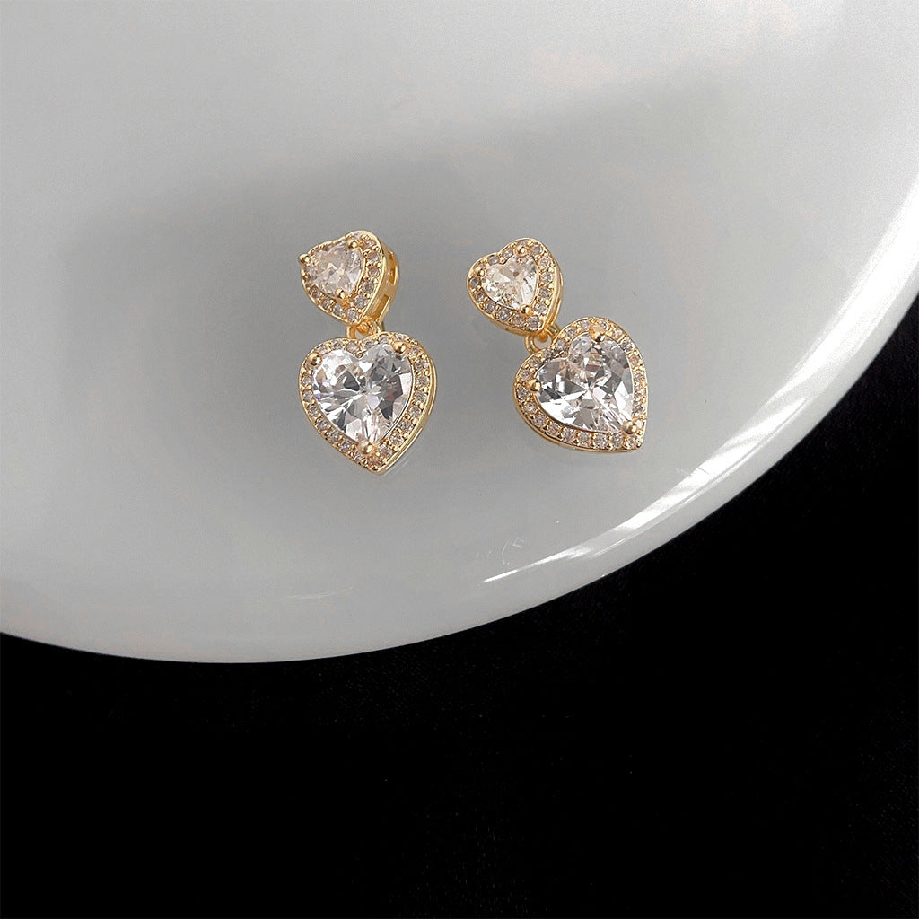 A廠 日韓款輕奢風愛心鋯石鍍18K金銀針耳環 批發 折扣@洽客服 25.11.W4「3112-3113」