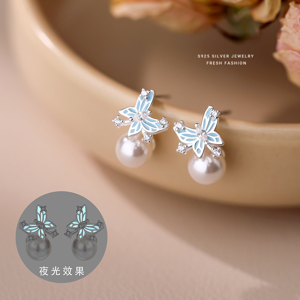 C廠 韓國韓版藍色夜光蝴蝶S925純銀耳環 批發 折扣@洽客服 25.10.W5「E5654」