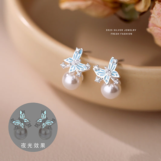 C廠 韓國韓版藍色夜光蝴蝶S925純銀耳環 批發 折扣@洽客服 25.10.W5「E5654」