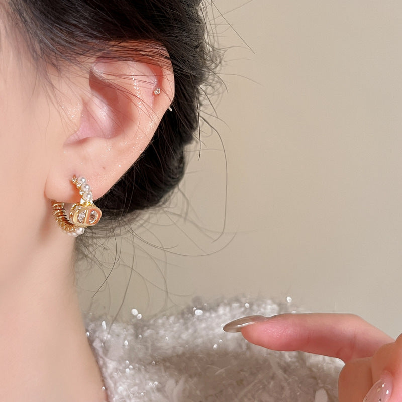 A2廠 韓國韓版 鋯石豬鼻子C型珍珠耳環批發 折扣@洽客服 26.03.W2「HE30874」