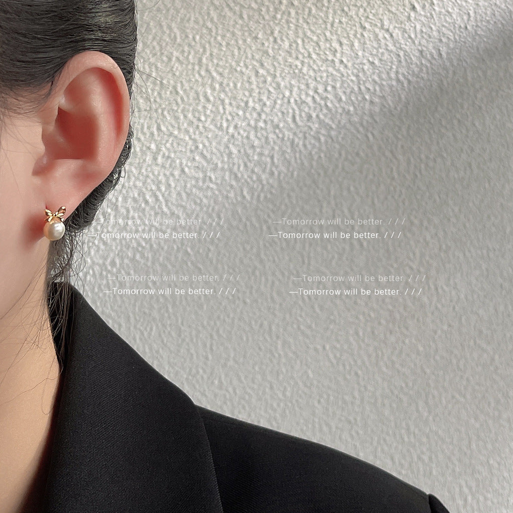 A廠 日韓款淡水珍珠蝴蝶結銀針耳環 批發 折扣@洽客服 25.11.W4「732」