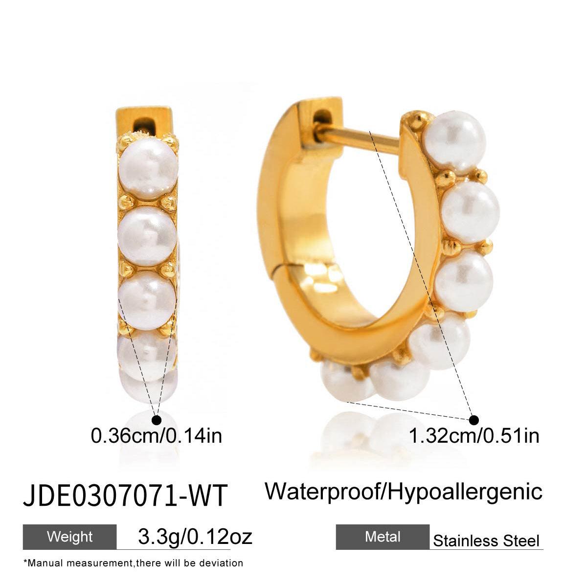 B廠 歐美款 PLENIO 玻璃珍珠U型 鈦鋼鍍18K金耳環 批發 折扣@洽客服 25.10.W5「JDE0307071」