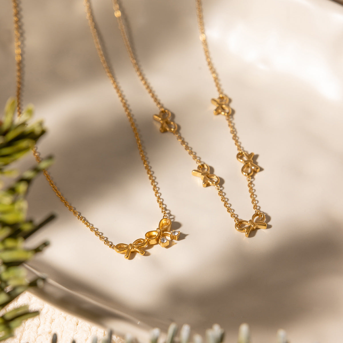 B廠 歐美款蝴蝶結吊墜鈦鋼鍍18K金項鍊批發 折扣@洽客服 26.03.W2「JDN0212209 JDN0212210 」