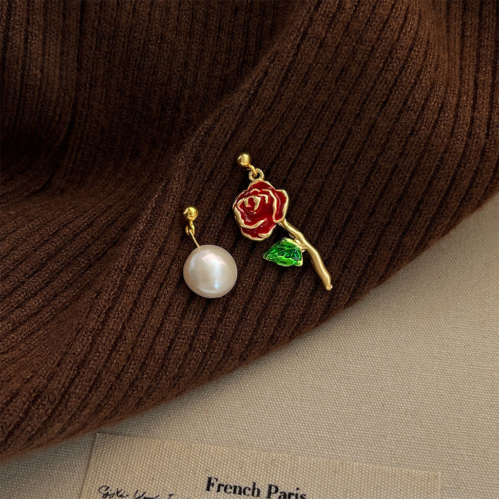 A廠 日韓款 復古玫瑰花淡水珍珠銀針耳環 批發 折扣@洽客服 25.11.W1「5067」