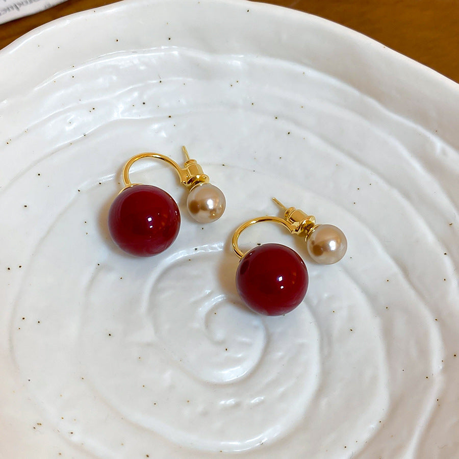 A2廠 韓國韓版紅圓珍珠鈦鋼銀針耳環 批發 折扣@洽客服 26.02.W3「HE30481」