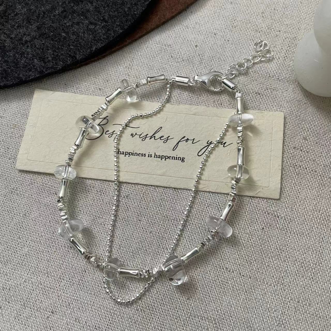 C2廠 韓國韓版串珠白水晶雙層S925純銀手鍊 批發 折扣@洽客服 25.11.W3「SB4146」