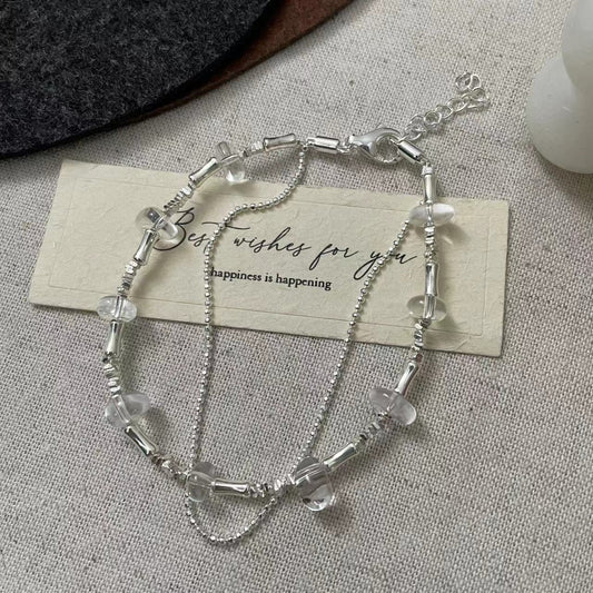 C2廠 韓國韓版串珠白水晶雙層S925純銀手鍊 批發 折扣@洽客服 25.11.W3「SB4146」