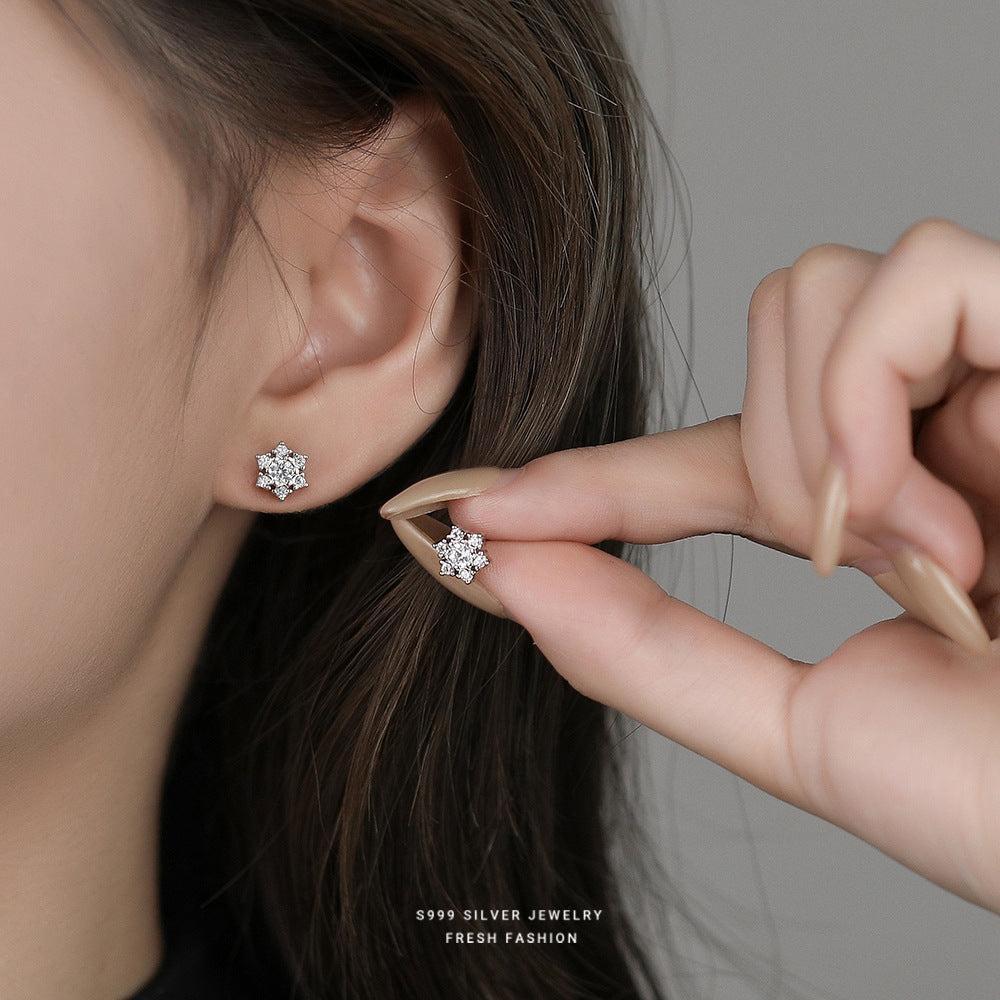 C廠 韓國韓版精緻雪花S999純銀耳環 批發 折扣@洽客服 25.12.W3「E5881」