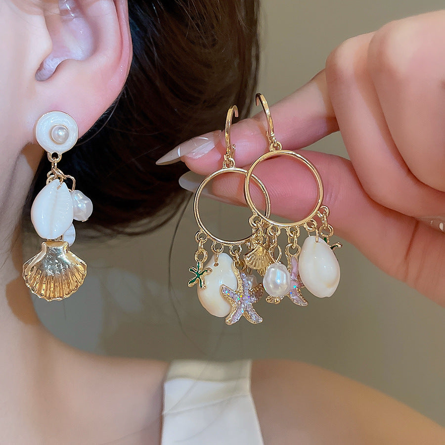 A2廠 韓系海星花朵珍珠貝殼銀針耳環批發 折扣@洽客服 26.07.W4「HE33857」