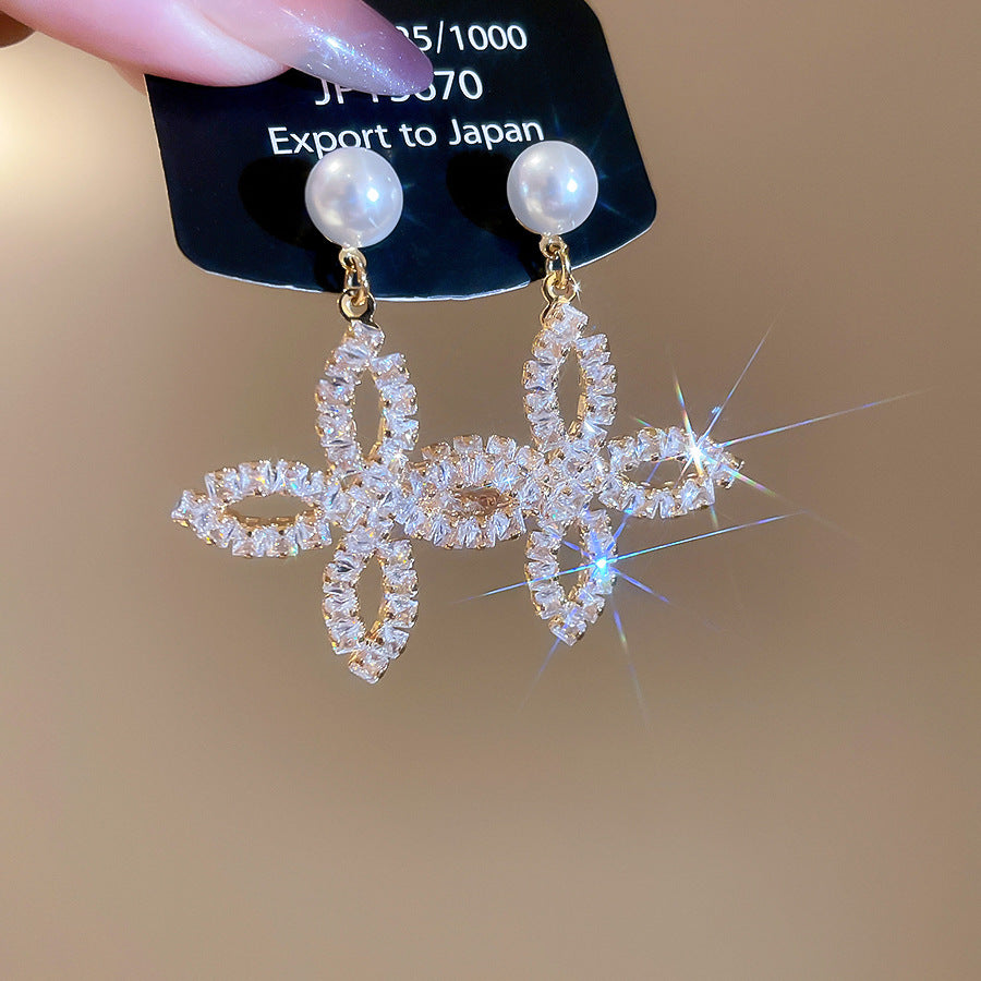 A2廠 韓國韓版鋯石珍珠花瓣電鍍18K真金銀針耳環 批發 折扣@洽客服 25.11.W1「WE4878」