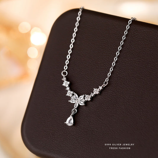 C廠 韓國韓版流蘇托帕石水滴花S999純銀項鍊 批發 折扣@洽客服 25.10.W5「A4470」