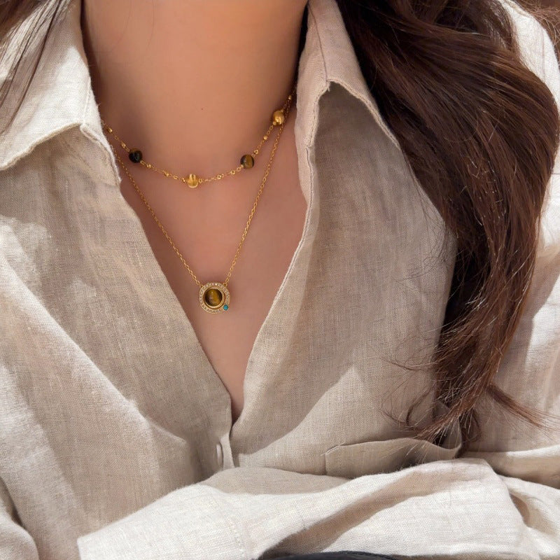 A2廠 韓國韓版復古虎眼石電鍍18k真金項鍊 批發 折扣@洽客服 25.10.W5「WN1732」