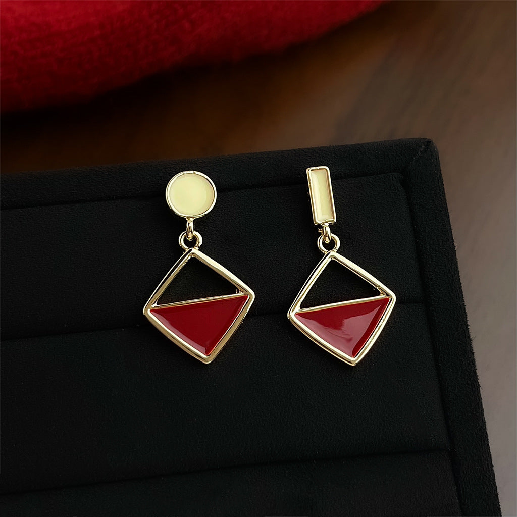 A廠 日韓款紅撞色滴釉銀針耳環 批發 折扣@洽客服 25.12.W2「5028」