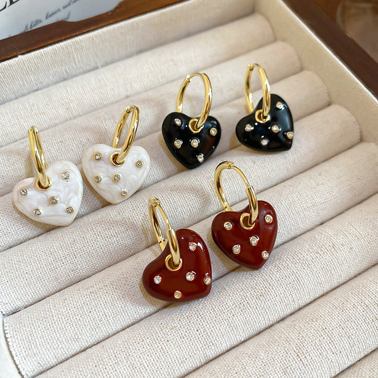 A2廠 韓國韓版鑲鑽滴油愛心吊墜銀針耳環 批發 折扣@洽客服 25.11.W1「WE4893」