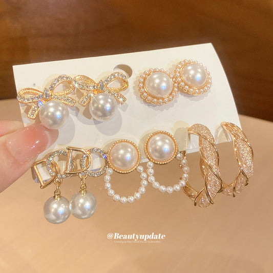 A2廠 鈦鋼｜【限量超值套組】鑲鑽圓蝴蝶結珍珠銀針耳環 批發 折扣@洽客服 26.01.W4「HE30262」