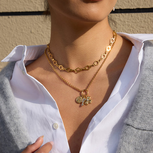 B廠 鈦鋼鍍18K金｜  四葉草硬幣吊墜LOVE項鍊 批發 折扣@洽客服 26.01.W2「JDN0410006-PS」