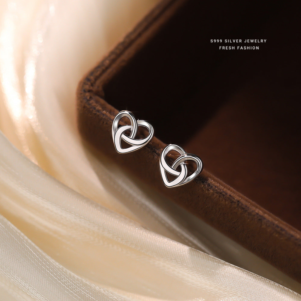 C廠 韓國韓版光面鏤空交織愛心S999純銀耳環 批發 折扣@洽客服 25.12. W2「E5874」
