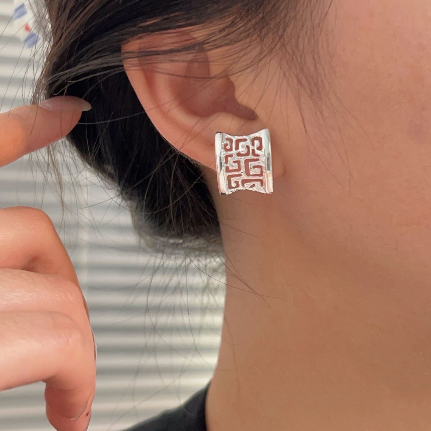 C3廠 韓版重工幾何鏤空S925純銀耳環 批發 折扣@洽客服 25/11.W4「hes420」