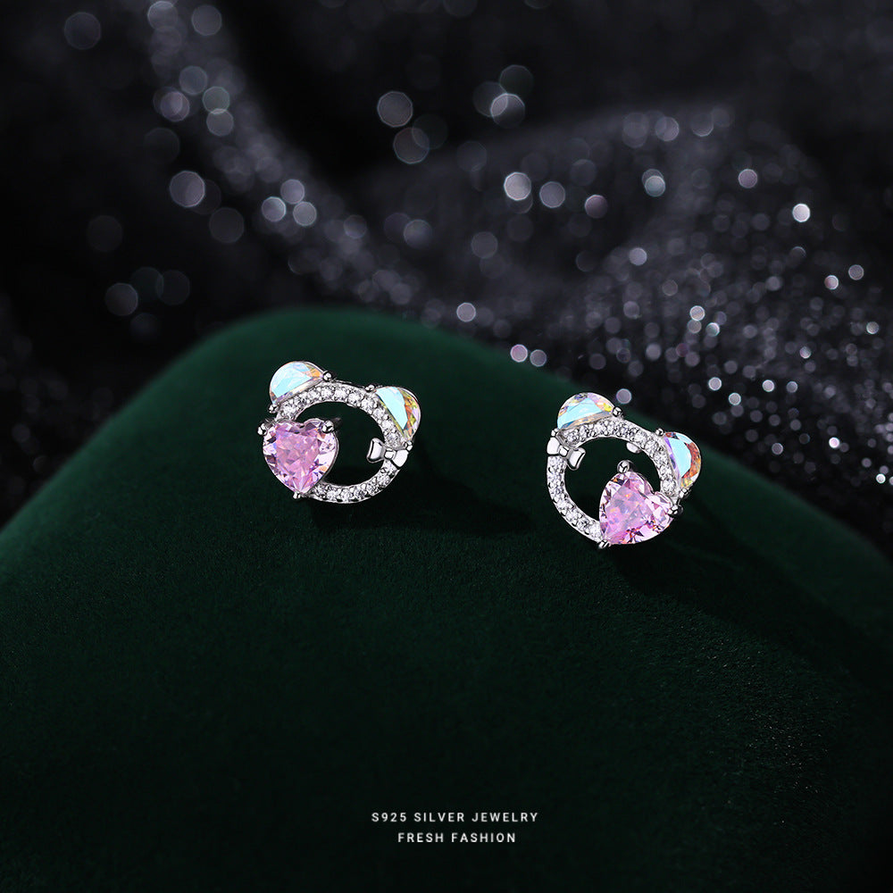 C廠 韓國韓版幻彩愛心小熊S925純銀耳環 批發 折扣@洽客服 25.10.W3「YE0156」