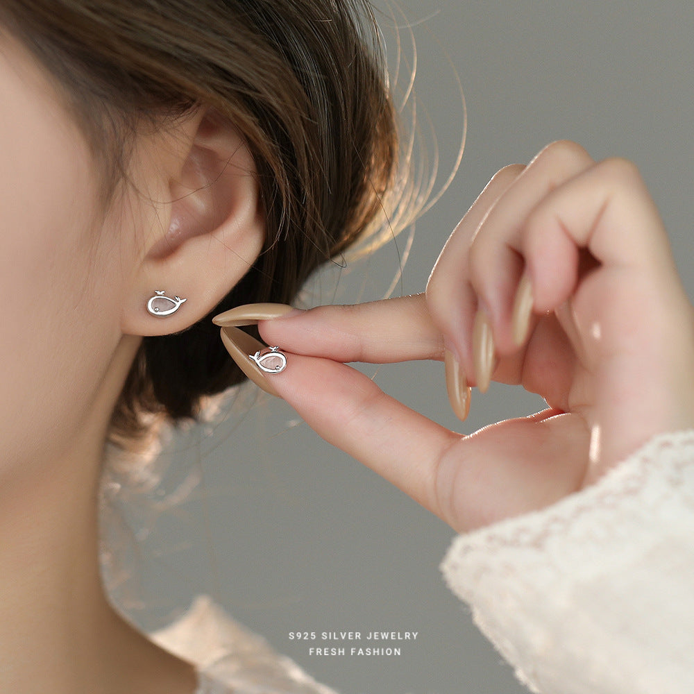 C廠 韓國韓版Q版貓眼石海豚S925純銀耳環 批發 折扣@洽客服 25.12.W4「E5919」