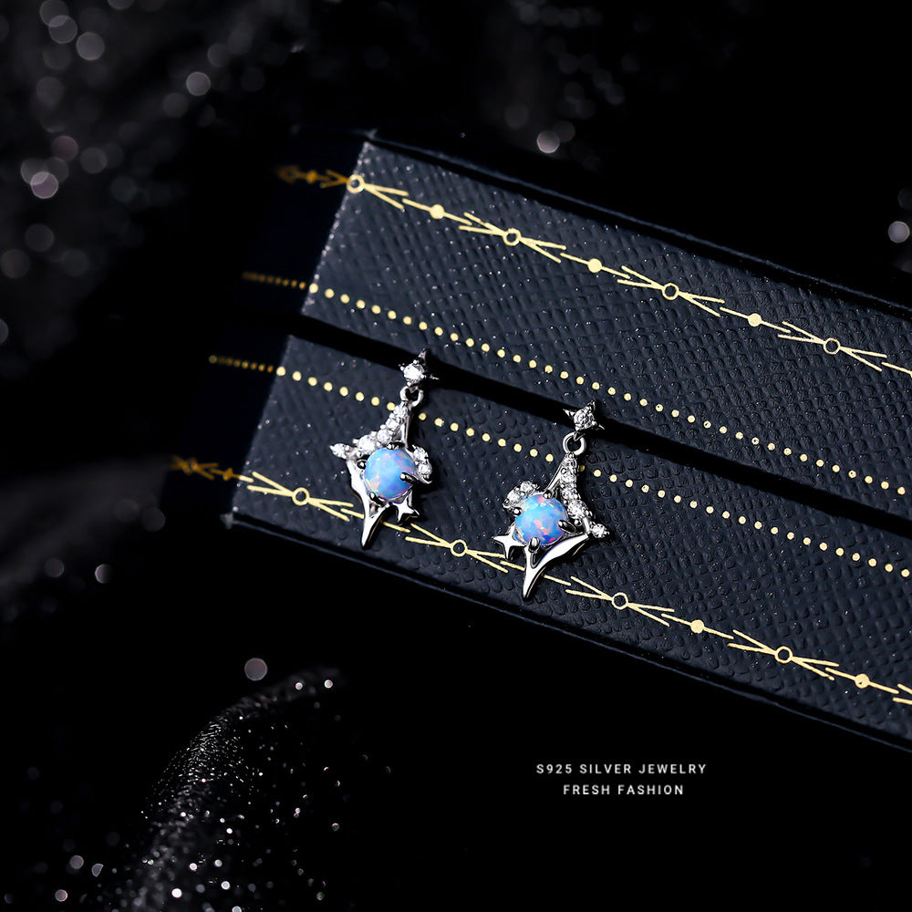 C廠 韓國韓版藍色歐珀石芒星925純銀耳環 批發 折扣@洽客服 25.10.W3「YE0150」