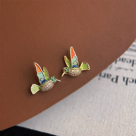 A廠 銅｜日韓款立體琺瑯滴油彩色小鳥銀針耳環 批發 折扣@洽客服 26.02.W3「3241」